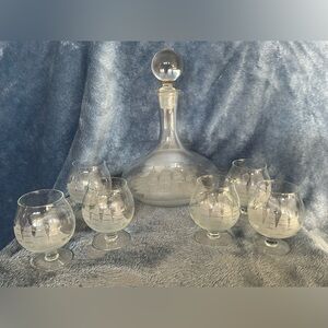 Romanian Toscany Crystal Glass Decanter Brandy / Serving Liquor 6 snifters